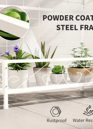 Metal Tall Plant Stand with Trellis and Hanging Bar, Plant Holder for Indoor Outdoor Use, 35" x 12.8" x 74", White