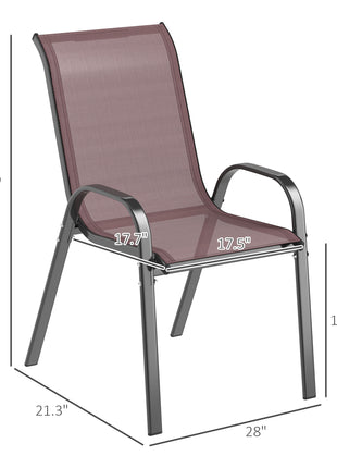 Set of 4 Outdoor Dining Chairs, Stackable Patio Chairs with High Back, Breathable Mesh Seat for Garden Lawn, Brown