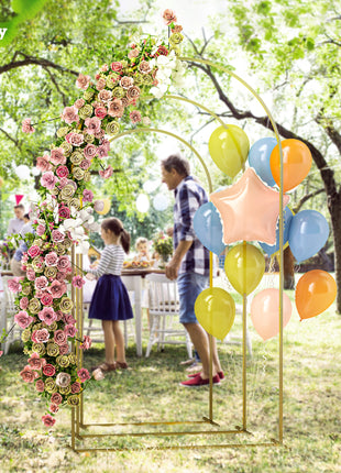 Metal Arch Backdrop Stand Set of 3, 7/6.5/6 ft Wedding Arch Frame, Balloon Backdrop Arch Stand Set for Birthday Party, Bridal Shower, Graduation, Ceremony, Banquet Decorations, Gold