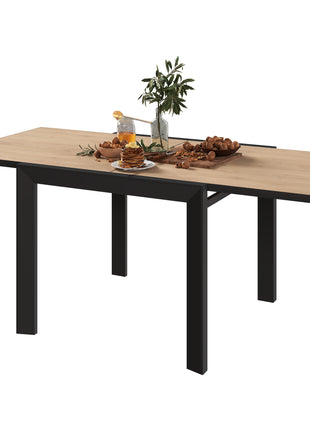 35.5"-71" Expandable Outdoor Dining Table for 4-6 People, Aluminum Patio Table with Slatted Wood Grain Top, Natural
