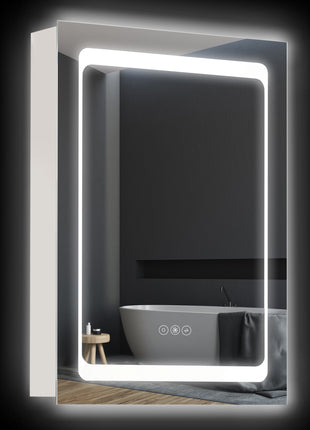 Wall-Mounted Plug-In Bathroom Organizer with 3 Storage Shelves, LED Lighted Medicine Cabinet with Mirror