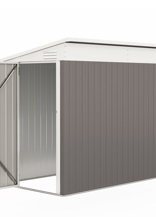 4' x 8' Lean to Garden Storage Shed, Outdoor Metal Tool House with Lockable Door Vents for Backyard Patio Lawn, Light Gray