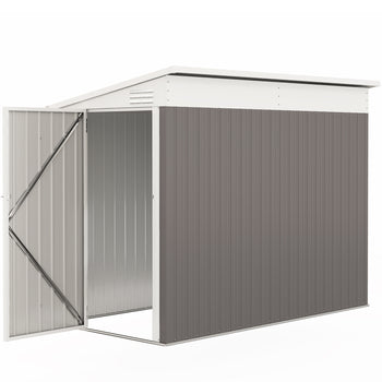 4' x 8' Lean to Garden Storage Shed, Outdoor Metal Tool House with Lockable Door Vents for Backyard Patio Lawn, Light Gray