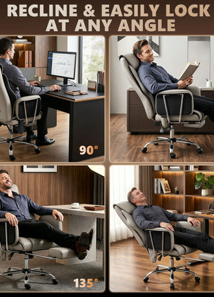 Massage Office Chair with 6 Points Vibration, Executive Desk Chair with High Back, PU Leather, Footrest, Gray