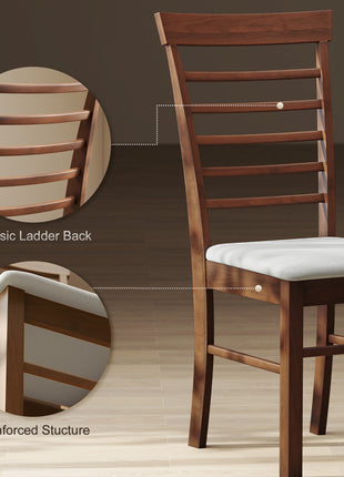 Wooden Dining Chairs Set of 2, Farmhouse Upholstered Kitchen Chairs with Rubber Wood Frame, Dark Brown and Beige