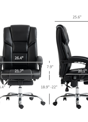 6 Point Vibration Massage Office Chair with Heat, PU Leather Computer Chair with Adjustable Height Reclining Back, Black