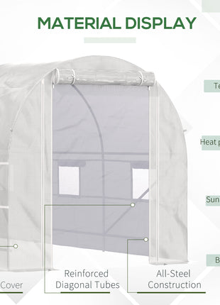 14.6' x 6.6' x 6.6' Walk-In Tunnel Greenhouse, Large Garden Hot House Kit with 6 Roll-up Windows & Roll Up Door, Steel Frame, White