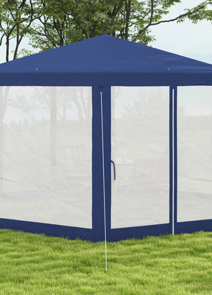 13' x 11' Outdoor Party Tent, Hexagon Sun Shade Shelter Canopy w/ Protective Mesh Screen Sidewalls, Ropes & Stakes, Blue