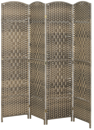 Folding Room Divider Screen 4 Panel 6' Tall Privacy Screen Freestanding Wood Partition for Home Office, Dark Rustic Oak