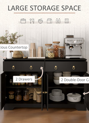 Kitchen Storage Sideboard, Farmhouse Buffet Cabinet with Barn Style Doors, Drawers, Adjustable Shelves, Black