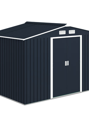 9' x 6' Outdoor Storage Shed, Garden Tool Metal Shed with Foundation Kit, Double Lockable Door, Air Vents and Sloping Roof, for Backyard, Patio, Lawn, Dark Gray