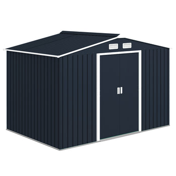 9' x 6' Outdoor Storage Shed, Garden Tool Metal Shed with Foundation Kit, Double Lockable Door, Air Vents and Sloping Roof, for Backyard, Patio, Lawn, Dark Gray