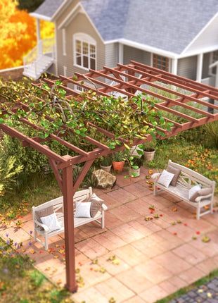 11' x 12.5' Outdoor Wood Pergola with Grape Trellis for Patio, Deck, Backyard, Lawn