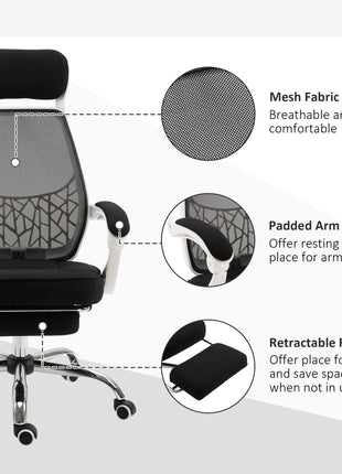 Ergonomic High Back Mesh Office Chair Swivel Reclining Computer Desk Chair with Retractable Footrest, Headrest, Padded Armrest
