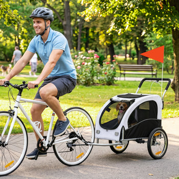 2 in 1 Dog Bike Trailer, Foldable Pet Stroller, Dog Bicycle Trailer with Suspension, for Medium Dogs up to  44 LBS, White