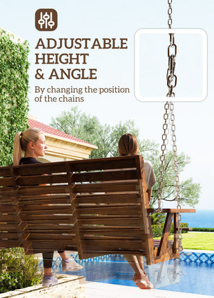 3-Seater Swing Bench, Wooden Porch Swing with Cupholders, Hanging Chains for Patio Garden, Carbonized