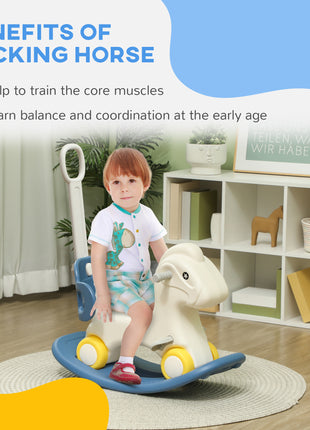 4 in 1 Rocking Horse for Toddles 1-3 Years with Detachable Push Handle & Balance Board, Blue
