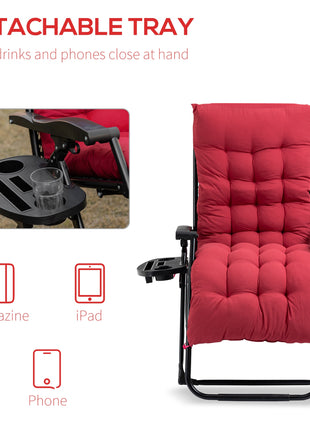 Padded Zero Gravity Chair, Folding Recliner Chair with Cup Holder Cushion, Red