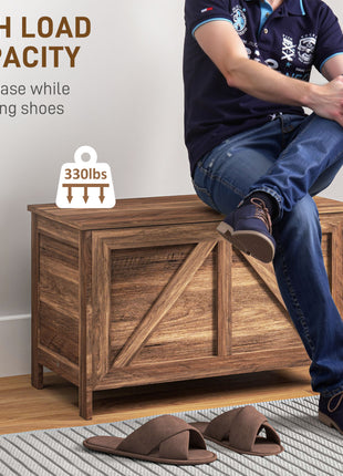 Storage Chest, Farmhouse Lift Top Box Organizer with Safety Hinge, for Bedroom, Entryway, Living Room, Brown Oak