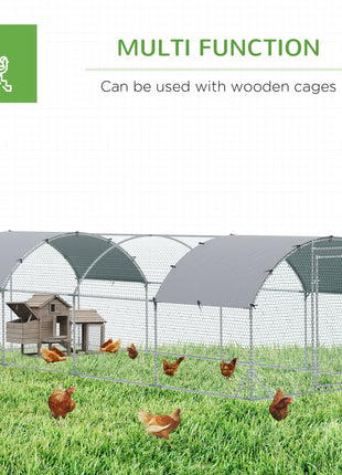 Large Metal Chicken Coop with Waterproof and Anti-UV Cover for Yard, Outdoor, Duck, Rabbit, 9.2' x 24.9' x 6.5'