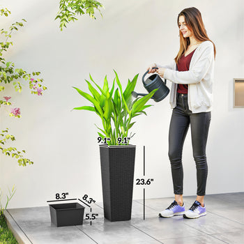 23.6 Inch Tall Planters for Outdoor Plants, Set of 2 Plastic Flower Pots with Drainage Holes, Black