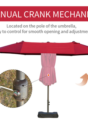 Patio Umbrella 15' Steel Rectangular Outdoor Double Sided Market with base, UV Sun Protection & Easy Crank for Deck Pool Patio, Wine Red
