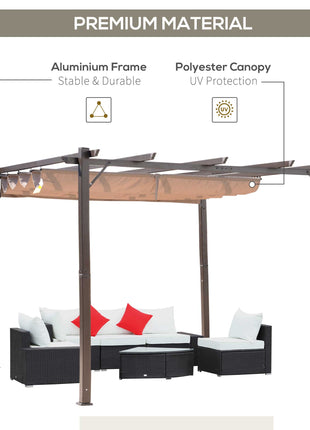 10' x 10' Outdoor Pergola Aluminum Gazebo w/ Retractable Canopy for Patio, Backyard, Party, Brown