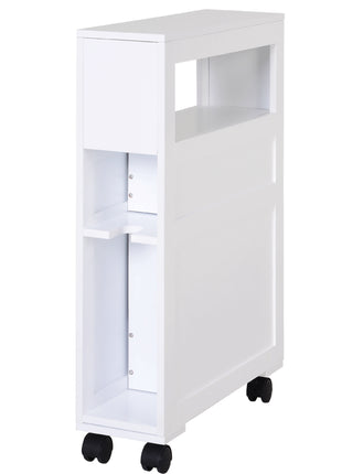 6.25" x 20.5" x 28.25" Wood Rolling Narrow Bathroom Side Storage Cabinet - White