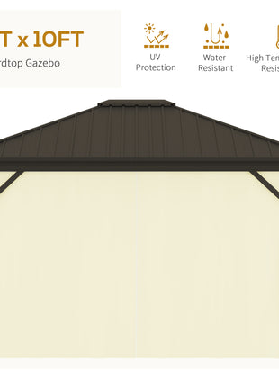 11.9" x 9.8" Hardtop Gazebo with Curtains Netting, Metal Roof Gazebo Canopy with Aluminum Frame and Top Hook, Cream