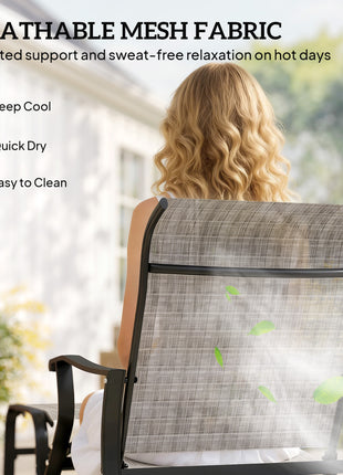 Outdoor Glider with Ottoman, Patio Glider Chair Set with High Back, Wide Seat for Porch, Garden, Backyard, Gray