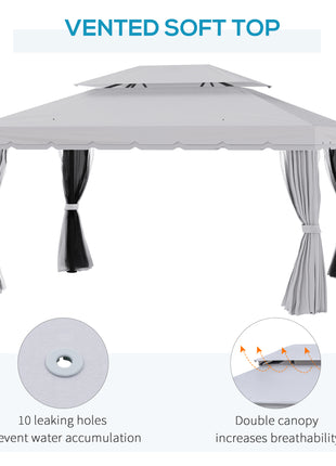 10' x 13' Patio Gazebo, Aluminum Frame Double Roof Outdoor Gazebo Canopy Shelter with Netting & Curtains, Light Gray