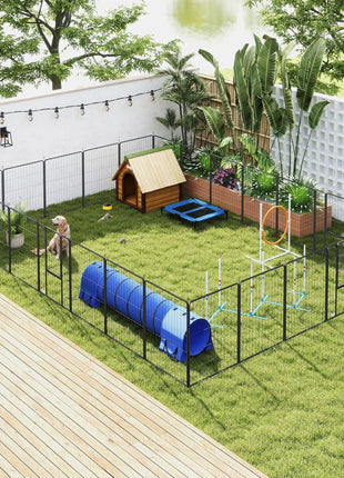 Dog Playpen for Indoor Outdoor, 24 Panels 39" H Puppy Playpen with Lockable Door, DIY Shape Pet Exercise Fence, Gray