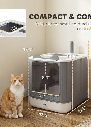 Cat Litter Box with Lid, Enclosed Litter Box for Medium Cats, Front-Entry and Top-Exit, Scoop, Deodorizer Bag, White