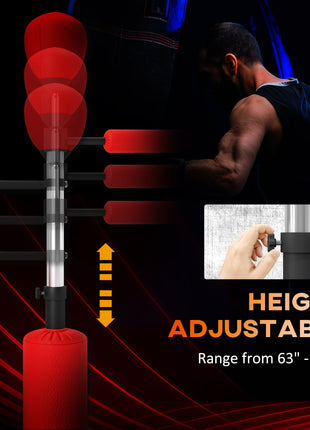4-in-1 Boxing Punching Bag Stand with 2 Speedballs, 360° Relax Bar, & PU-Wrapped Bag & Adjustable Height, Red