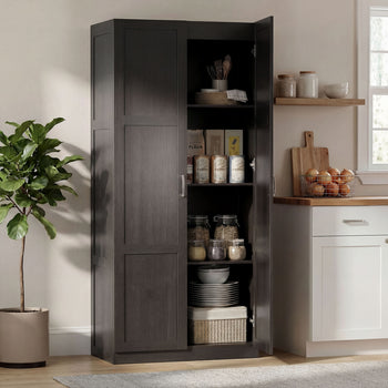 Farmhouse Pantry Cabinet, 71" Tall Kitchen Pantry Storage Cabinet with Soft-Close Hinges, Adjustable Shelves, Espresso