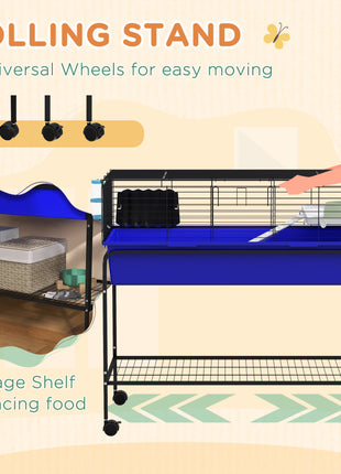 Two-Story Small Animal Cage Removable from Stand, Pet Habitat with Shelf & Wheels, 39" x 20.5" x 36.5", Blue