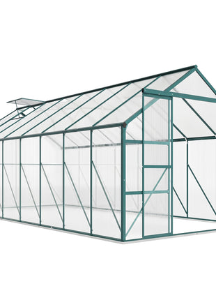16' x 8' Aluminum Greenhouse Polycarbonate Walk-in Garden Greenhouse Kit with Adjustable Roof Vent, Rain Gutter and Sliding Door for Winter, Clear