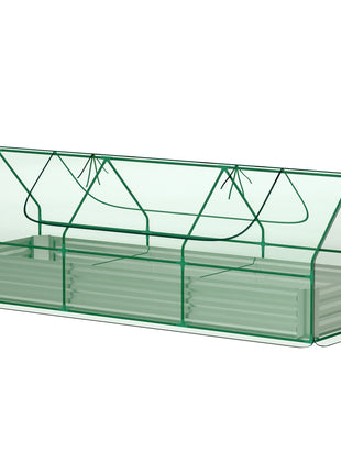 8.6 x 3 x 1ft Metal Planter Box with Mini Greenhouse, Galvanized Raised Garden Bed with Cover for Herbs and Vegetables, Small Greenhouse for Patio Garden Balcony, Green and Silver