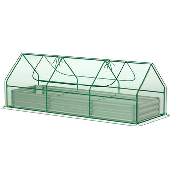 8.6 x 3 x 1ft Metal Planter Box with Mini Greenhouse, Galvanized Raised Garden Bed with Cover for Herbs and Vegetables, Small Greenhouse for Patio Garden Balcony, Green and Silver