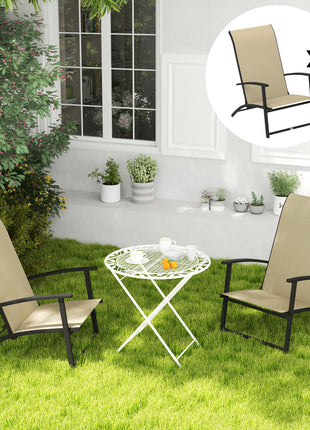 Set of 2 Outdoor Dining Chairs with High Back, Armrests, Folding Patio Chairs for Patio, Lawn, Camping, Beige