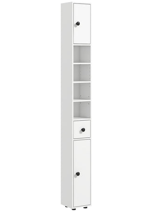 71" Small Bathroom Storage Cabinet, Narrow Toilet Paper Cabinet with Open Shelves, 2 Cabinets, Adjustable Shelves, White