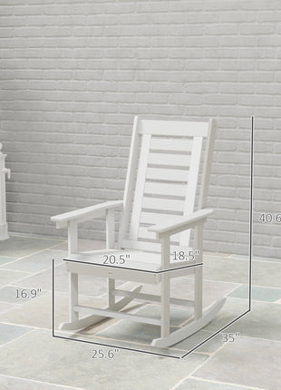 2 Pieces Outdoor Rocking Chairs, HDPE Patio Rockers with 28" High Back, Wide Armrests for Porch Backyard, White