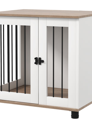 Dog Kennel Furniture Side End Table Indoor with Lockable Door, for Small and Medium Dogs, Walnut Brown