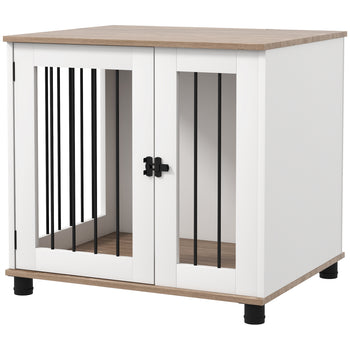 Dog Kennel Furniture Side End Table Indoor with Lockable Door, for Small and Medium Dogs, Walnut Brown