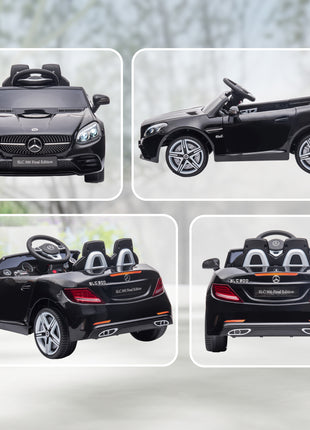 Mercedes SLC 300 Licensed Kids Electric Car with Remote Control, 12V Battery Powered Kids Ride on Car with Music, Lights, Suspension for 3-6 Years Old, Black