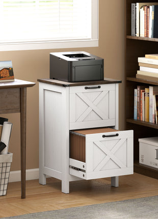 Vertical File Cabinet with 2 Drawers, Rustic Farmhouse Office Storage Cabinet for A4, Letter Size, Distressed White