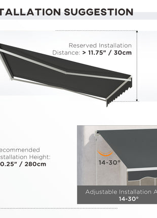 12' x 10' Electric Retractable Awning Sunshade Shelter with Remote Controller, Crank Handle for Deck Balcony Yard, Gray