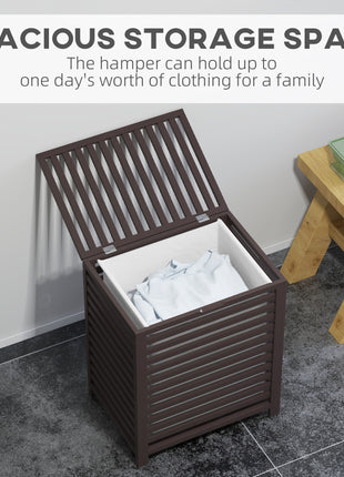55 L Bamboo Laundry Basket with Lid, Cloth Hamper with Removable Liner Bag, 19.75 x 14.25 x 23.5 Inches, Coffee