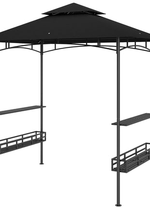 8' x 5' BBQ Grill Gazebo, 2-Tier Outdoor BBQ Gazebo with 2 Side Shelves, Storage Baskets, Ceiling Hook, Dark Gray