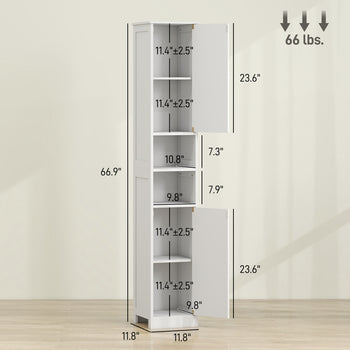 Narrow Tall Bathroom Storage Cabinet, 70" Slim Freestanding Bathroom Cabinet with Adjustable Shelves, Open Shelves